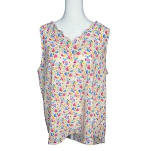 Gibson Scallop Neck Sleeveless Blouse | XL | Colorful Print | Lightweight